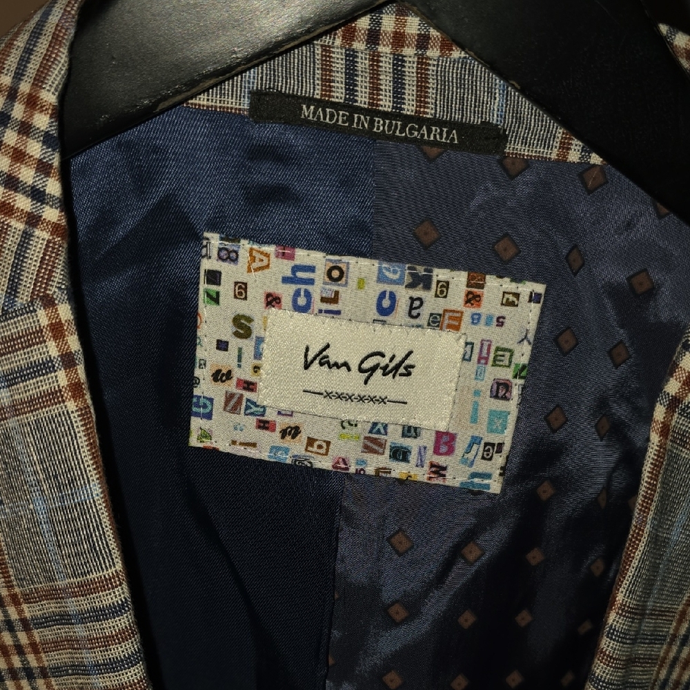 Men's Van Gils Linen Checkered Blazer - Brown and Blue
